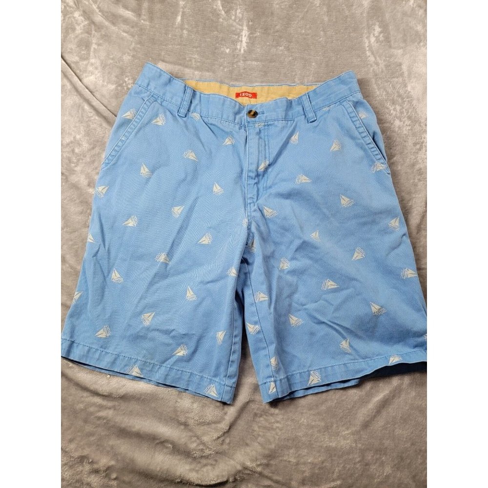 Izod Mens Chino Shorts Size 32 Blue 100% Cotton Sail Boat,‎ sailing, beach